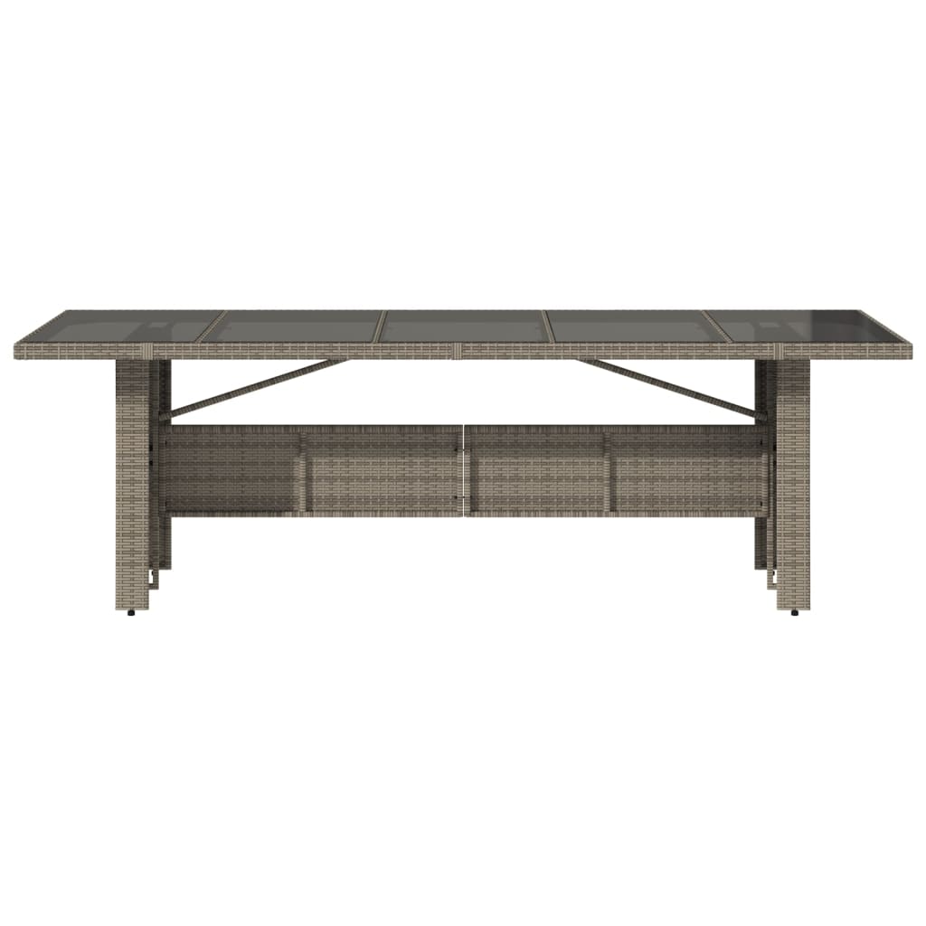 Mesa de jardim com tampo de vidro 240x90x75 cm vime PE cinzento