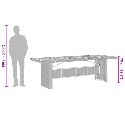 Mesa de jardim com tampo de vidro 240x90x75 cm vime PE cinzento