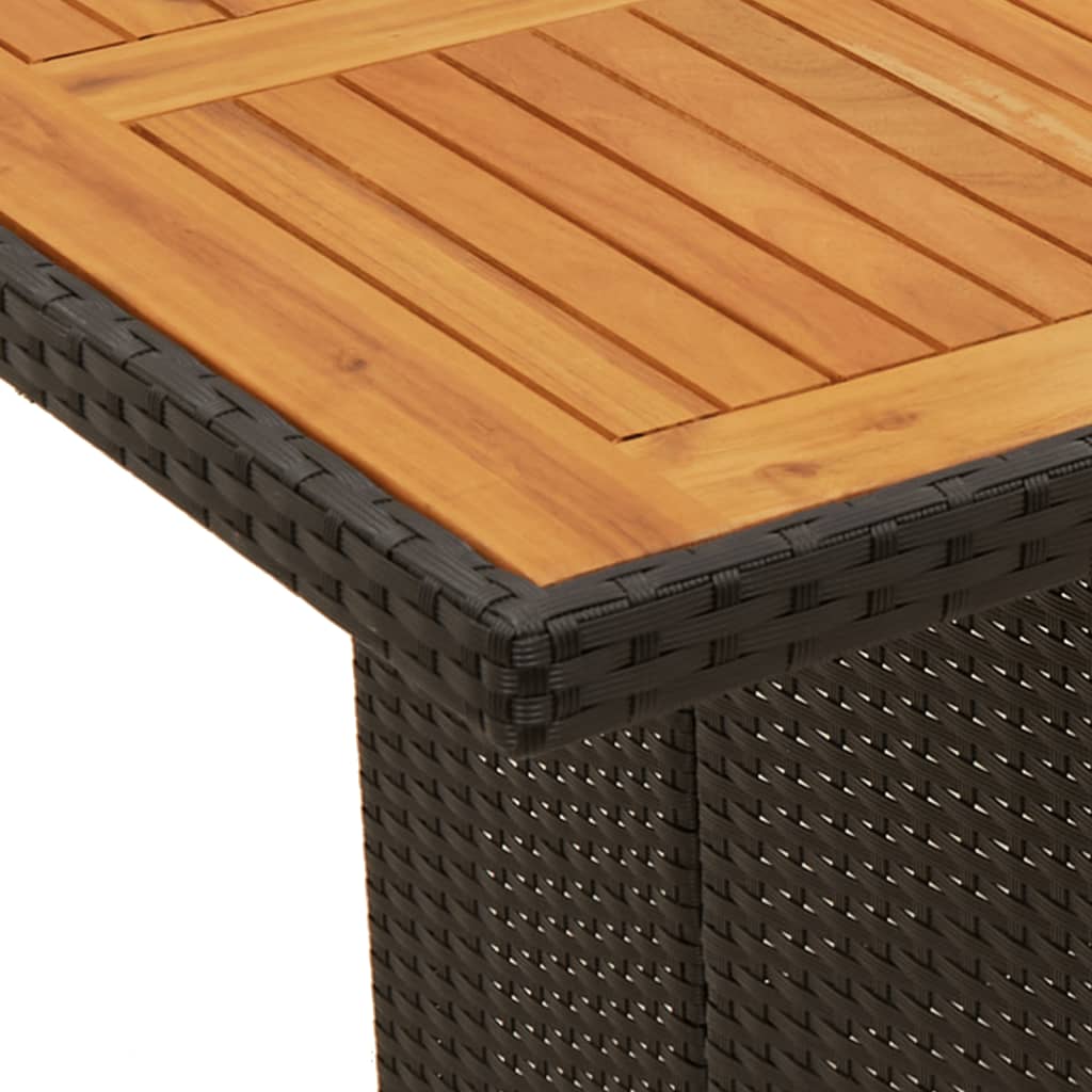 Mesa de jardim com tampo em acácia 190x80x75 cm vime PE preto