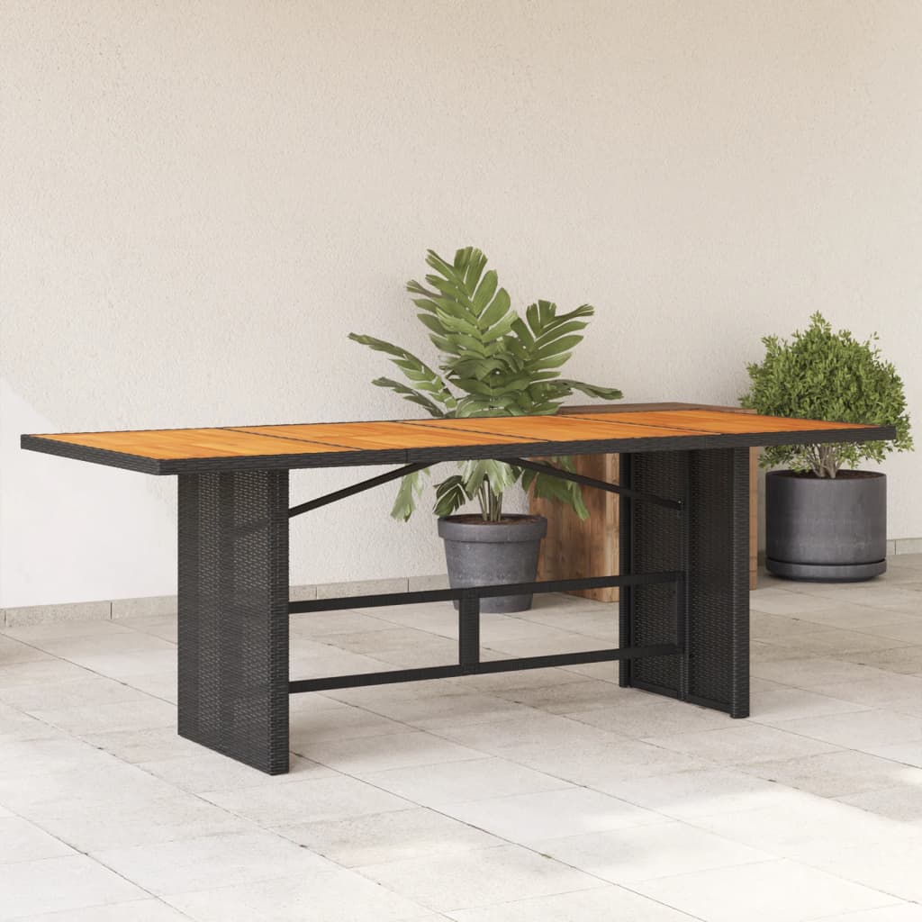 Mesa de jardim com tampo em acácia 190x80x75 cm vime PE preto