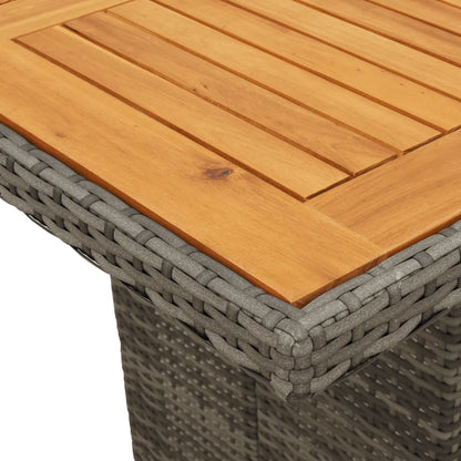 Mesa de jardim com tampo em acácia 190x80x75 cm vime PE cinza