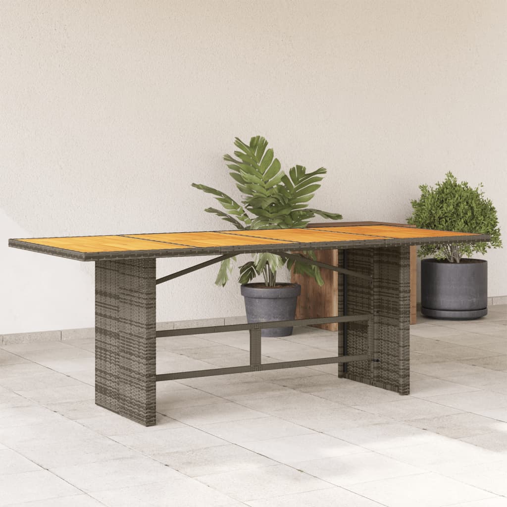 Mesa de jardim com tampo em acácia 190x80x75 cm vime PE cinza