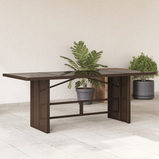 Mesa de jardim com tampo de vidro 190x80x75 cm vime PE castanho