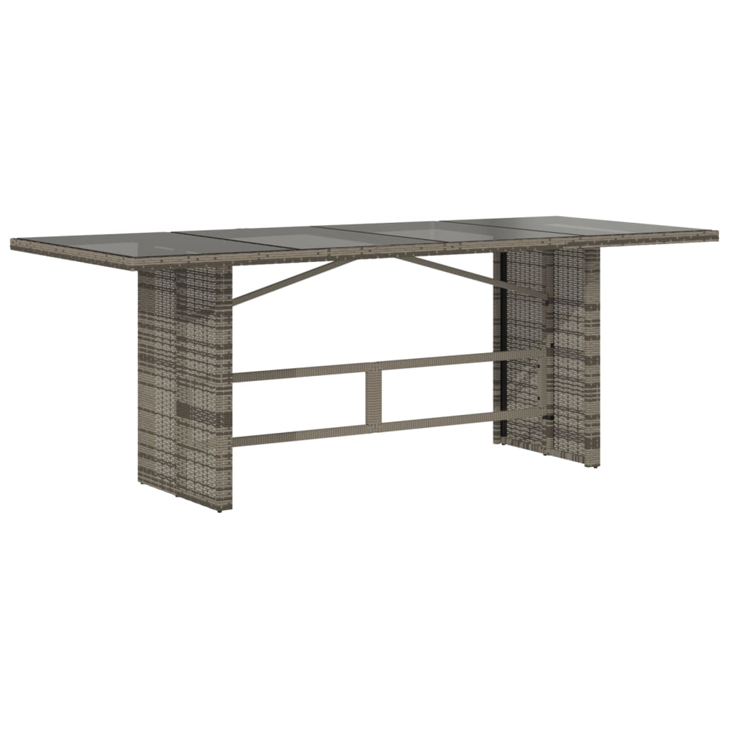 Mesa de jardim com tampo de vidro 190x80x75 cm vime PE cinza