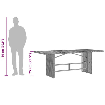 Mesa de jardim com tampo de vidro 190x80x75 cm vime PE cinza