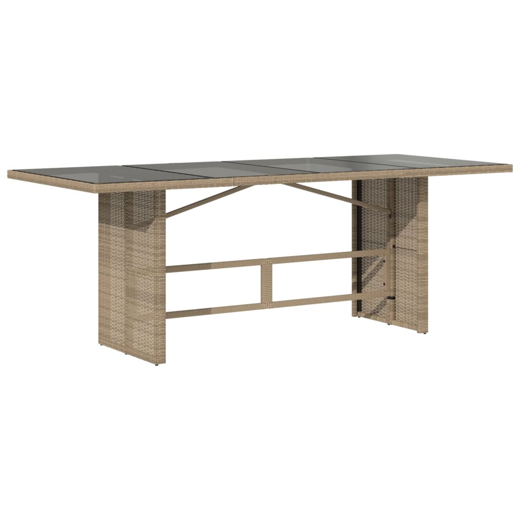 Mesa de jardim com tampo de vidro 190x80x75 cm vime PE bege