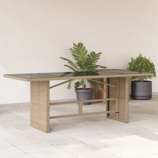 Mesa de jardim com tampo de vidro 190x80x75 cm vime PE bege