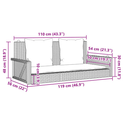 Banco baloiço com almofadões 119x56x48 cm vime PE castanho