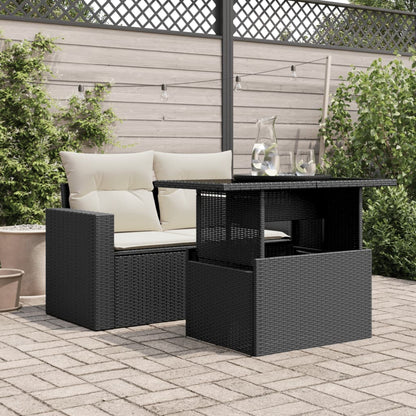 Mesa de jardim com tampo de vidro 100x55x73 cm vime PE preto