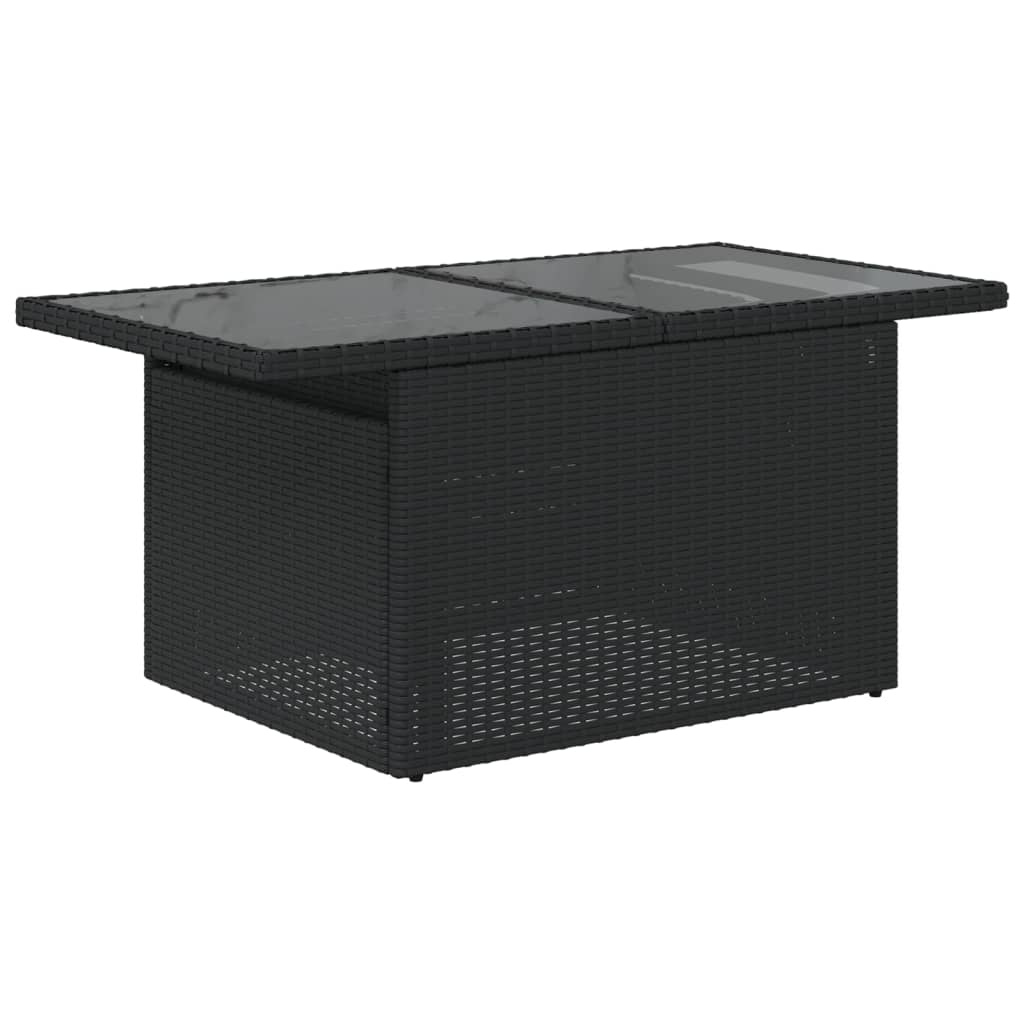 Mesa de jardim com tampo de vidro 100x55x73 cm vime PE preto