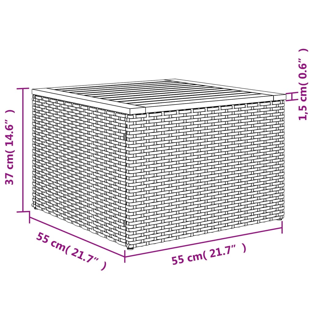 Mesa de jardim 55x55x37 cm vime PE e madeira de acácia bege