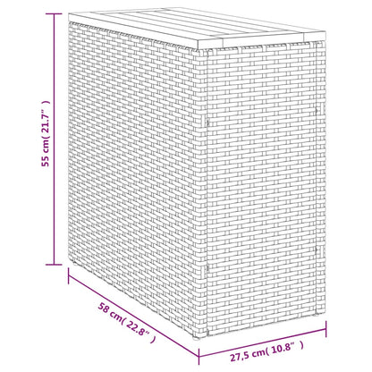 Mesa apoio jardim c/ tampo madeira 58x27,5x55 cm vime PE bege