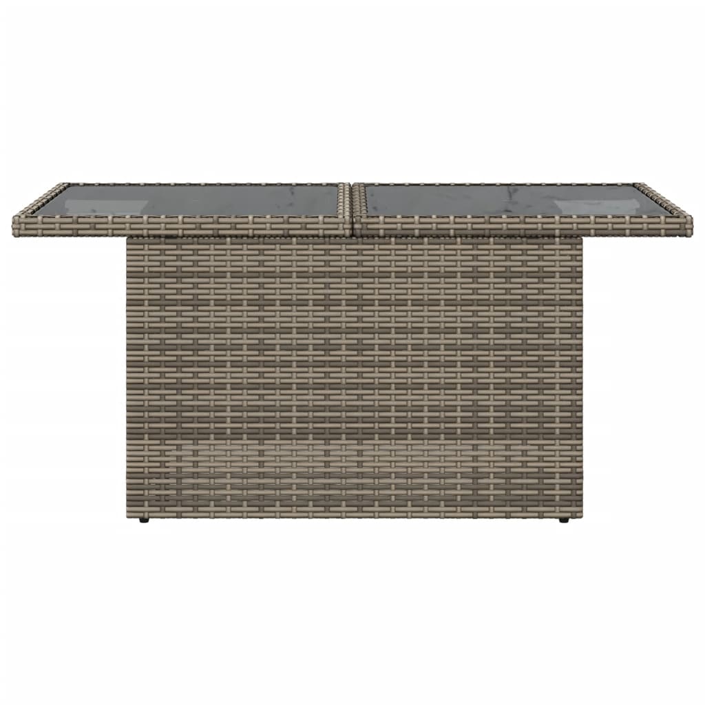 Mesa de jardim com tampo de vidro 100x55x73 cm vime PE cinza