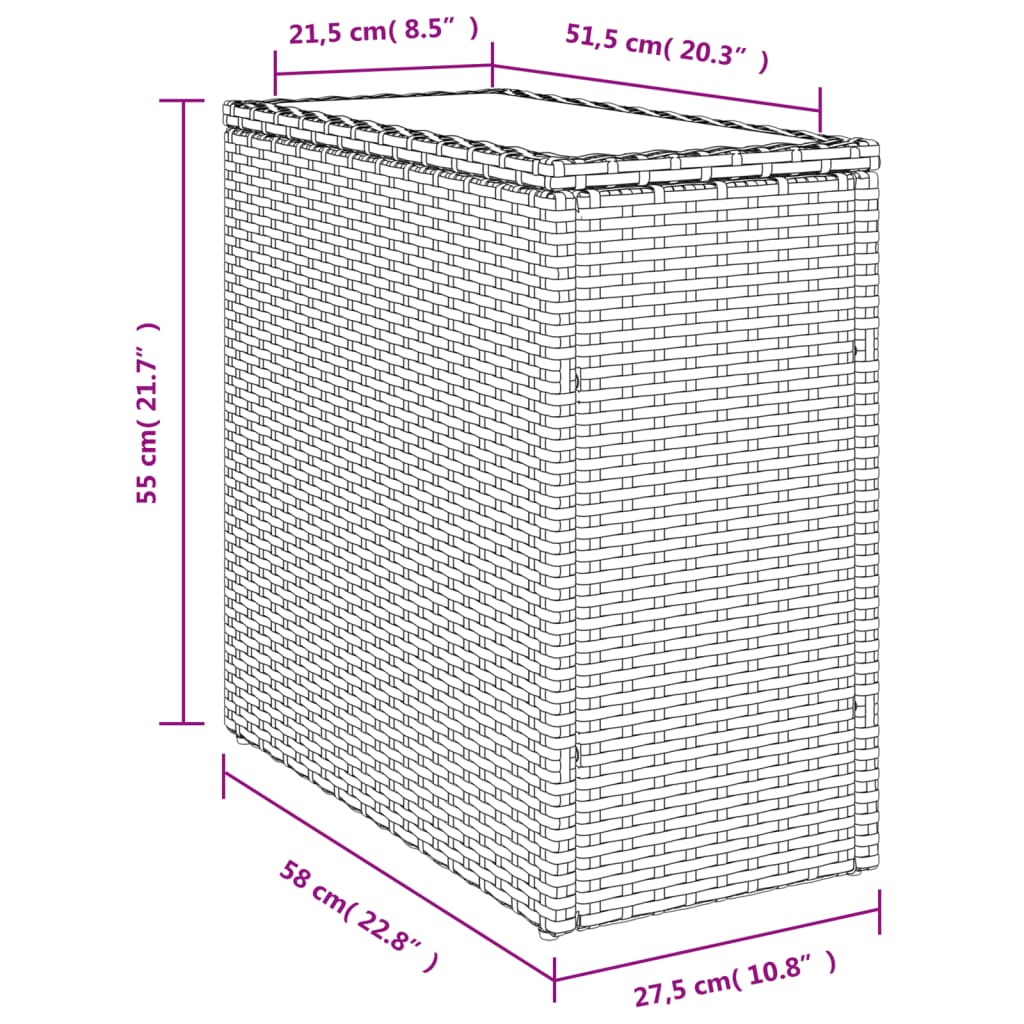 Mesa de apoio jardim c/ tampo vidro 58x27,5x55 cm vime PE cinza