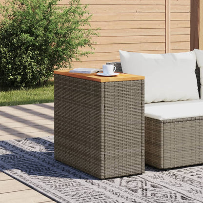 Mesa apoio jardim c/ tampo madeira 58x27,5x55 cm vime PE cinza