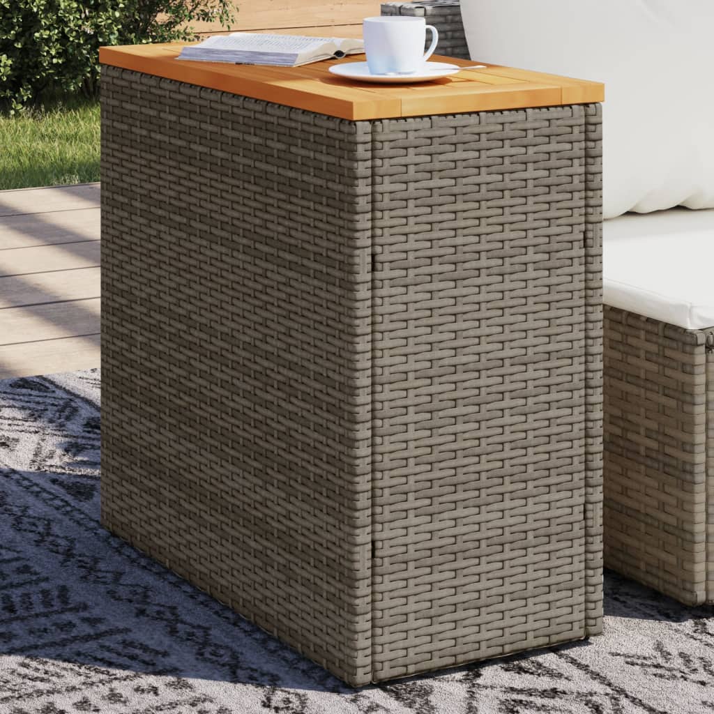 Mesa apoio jardim c/ tampo madeira 58x27,5x55 cm vime PE cinza