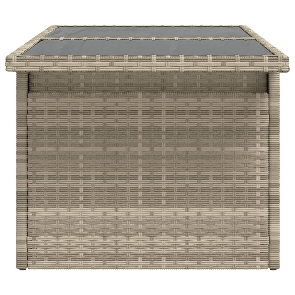 Mesa jardim c/ tampo de vidro 100x55x73 cm vime PE cinza-claro