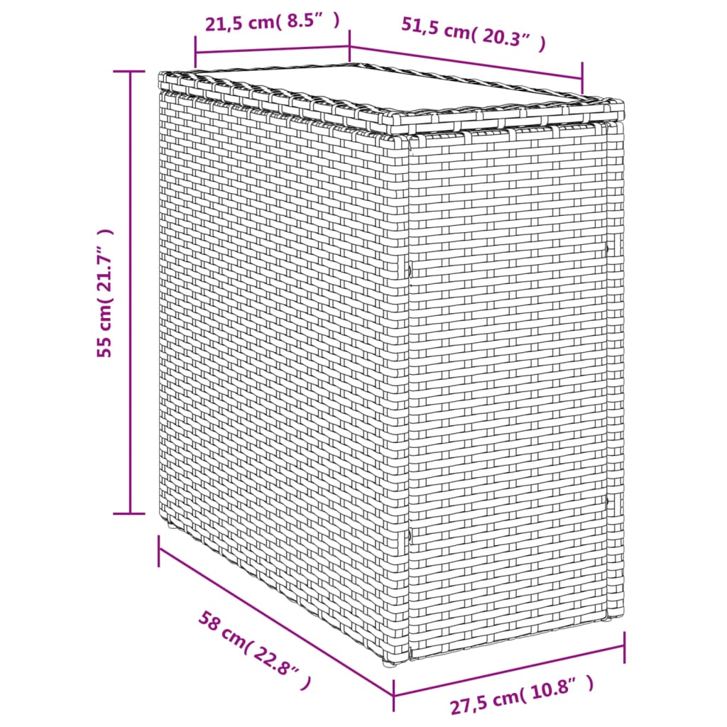 Mesa de apoio jardim c/ tampo vidro 58x27,5x55 cm vime PE