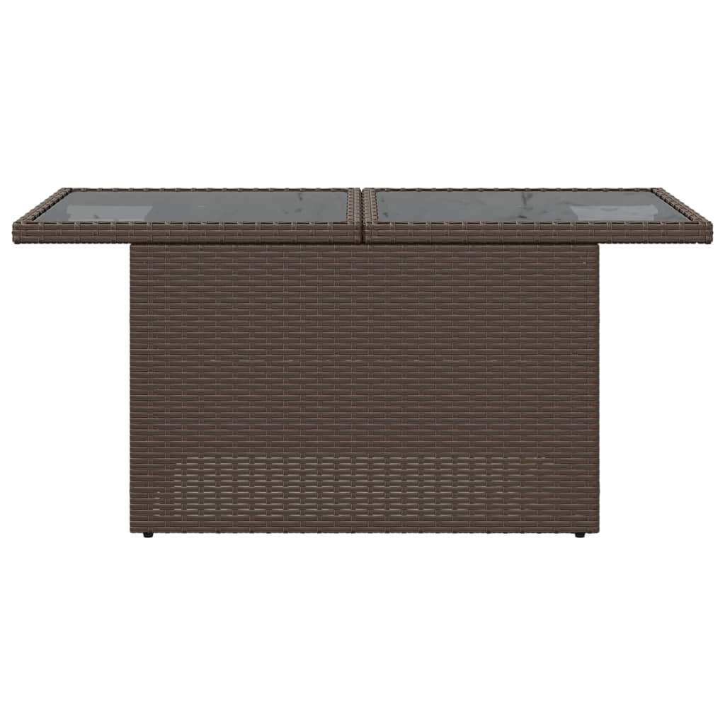 Mesa de jardim com tampo de vidro 100x55x73 cm vime PE castanho