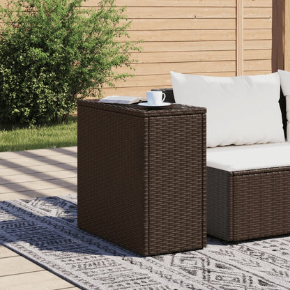 Mesa de apoio jardim tampo vidro 58x27,5x55 cm vime PE castanho