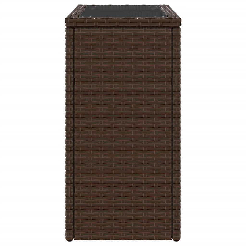 Mesa de apoio jardim tampo vidro 58x27,5x55 cm vime PE castanho