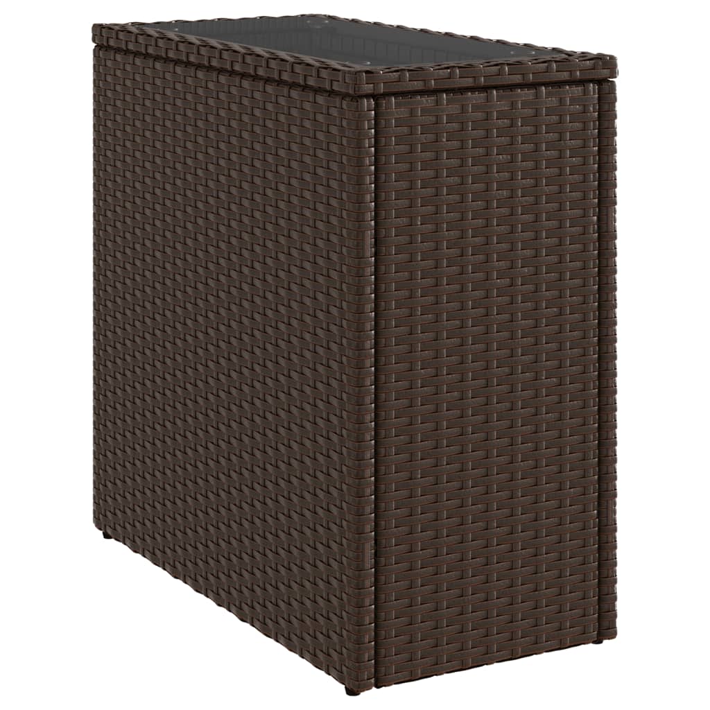 Mesa de apoio jardim tampo vidro 58x27,5x55 cm vime PE castanho