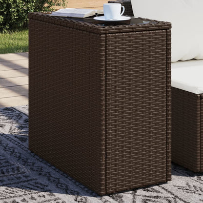 Mesa de apoio jardim tampo vidro 58x27,5x55 cm vime PE castanho