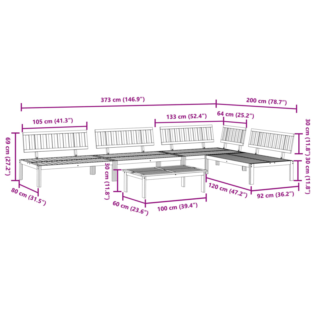 5 pcs conjunto de móveis de paletes p/ jardim acácia maciça