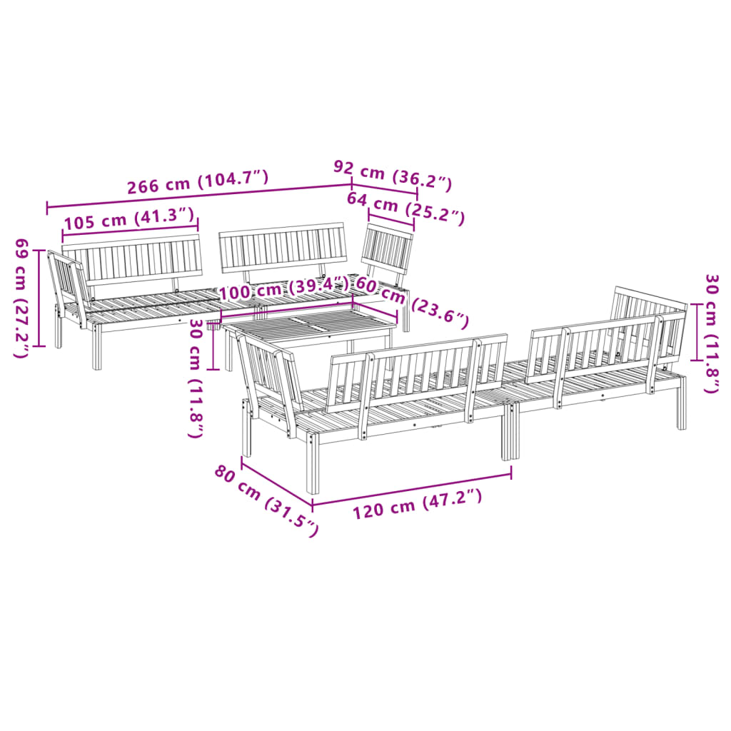 5 pcs conjunto de móveis de paletes p/ jardim acácia maciça