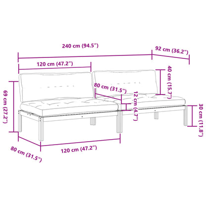 Sofás centro paletes p/ jardim 2pcs c/ almofadões acácia maciça