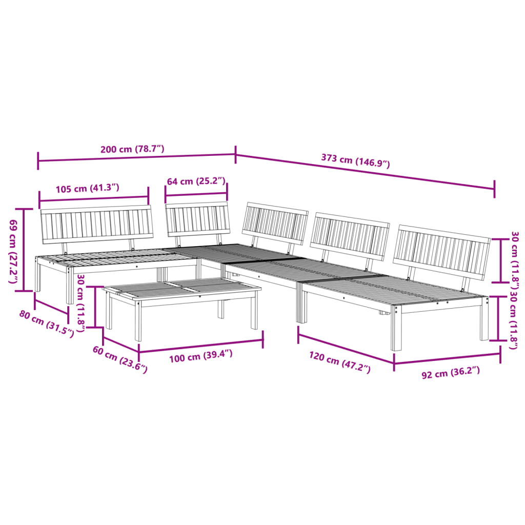 5 pcs conjunto de móveis de paletes p/ jardim acácia maciça