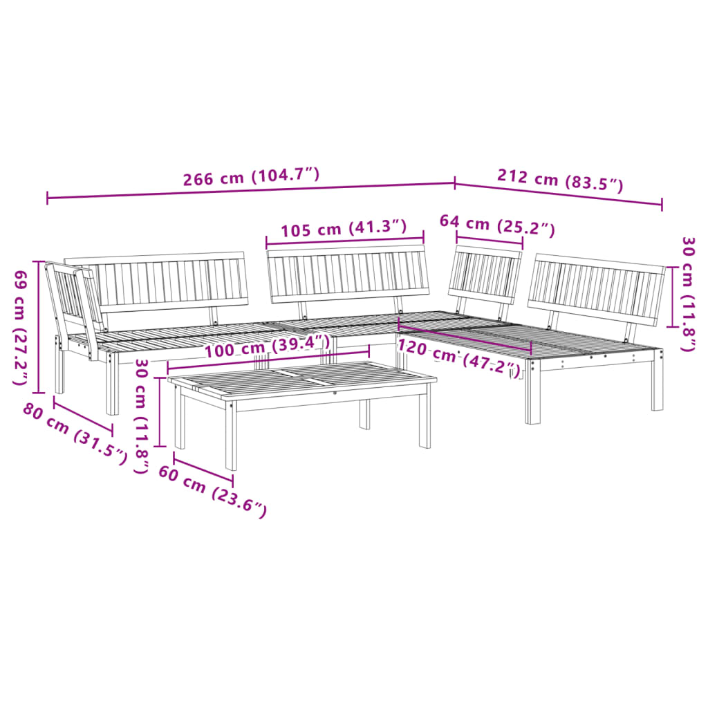 4 pcs conjunto de móveis de paletes p/ jardim acácia maciça