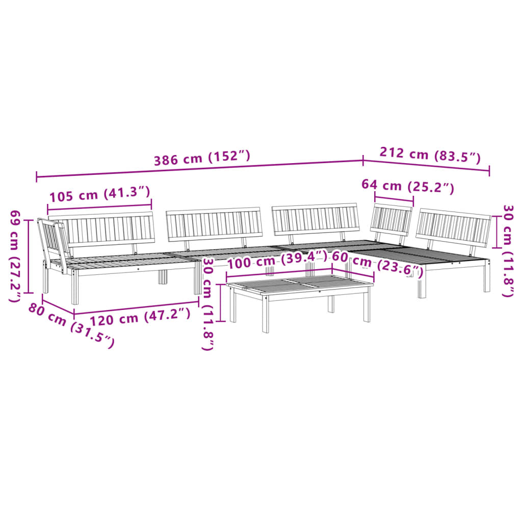 5 pcs conjunto de móveis de paletes p/ jardim acácia maciça