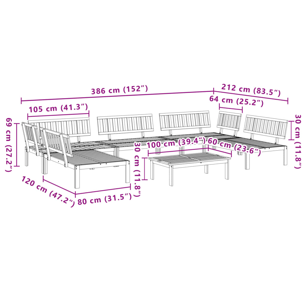 6 pcs conjunto de móveis de paletes p/ jardim acácia maciça