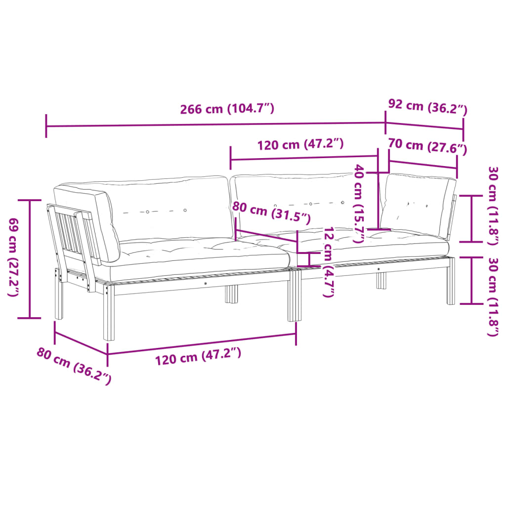 Sofás canto paletes p/ jardim 2 pcs c/ almofadões acácia maciça