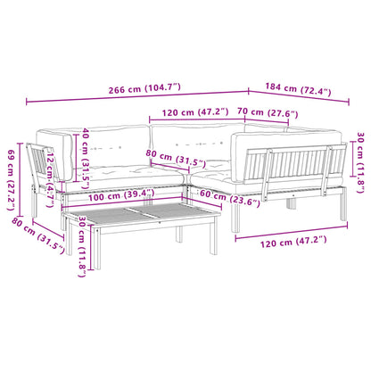 4 pcs móveis de paletes p/ jardim c/ almofadões acácia maciça