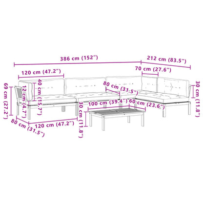 5 pcs móveis de paletes p/ jardim com almofadões acácia maciça