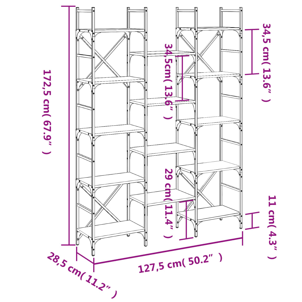 Estante 127,5x28,5x172,5cm derivados de madeira cinzento sonoma