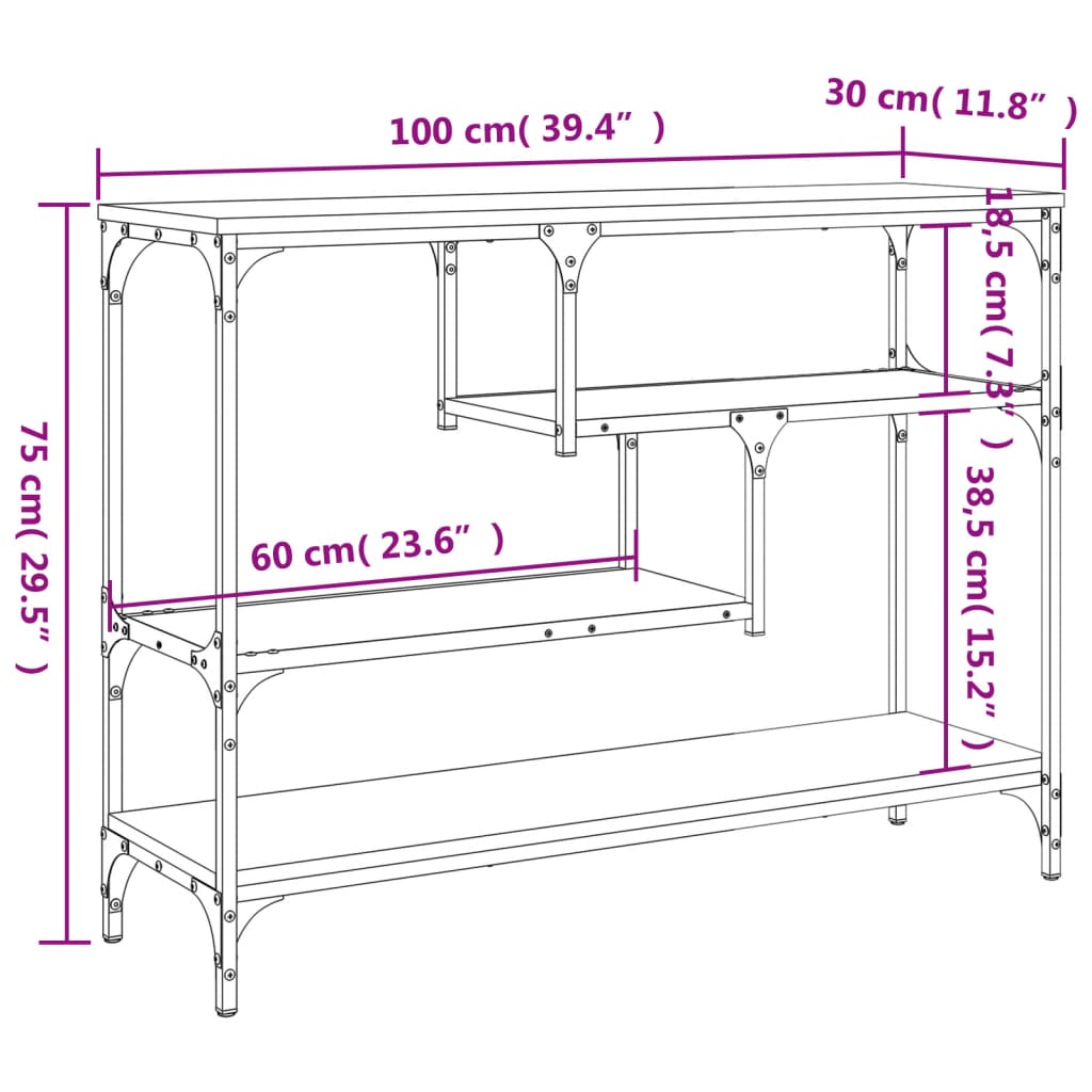 Mesa consola 100x30x75 cm derivados de madeira carvalho sonoma