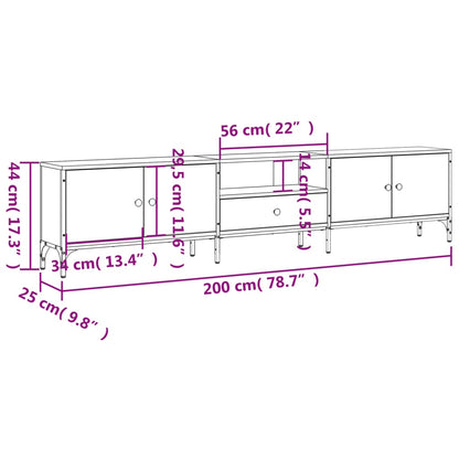 Móvel TV c/ gaveta 200x25x44 cm derivados madeira cinza sonoma