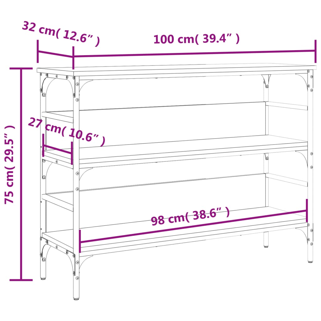 Mesa consola 100x32x75 cm derivados de madeira cinzento sonoma