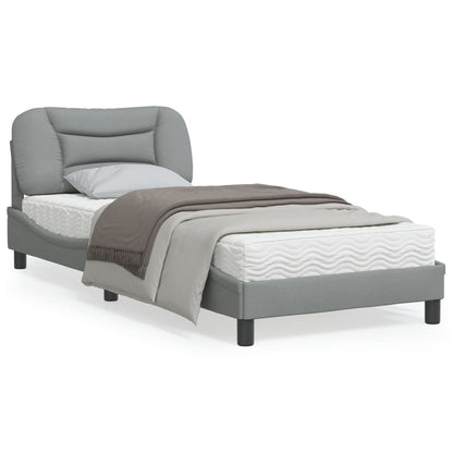 Estrutura de cama c/ cabeceira tecido 90x190 cm cinza-claro