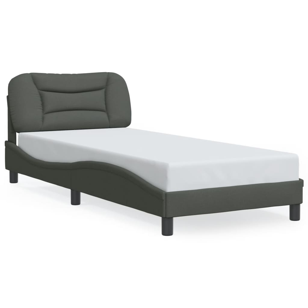 Estrutura de cama c/ cabeceira tecido 90x190 cm cinza-escuro