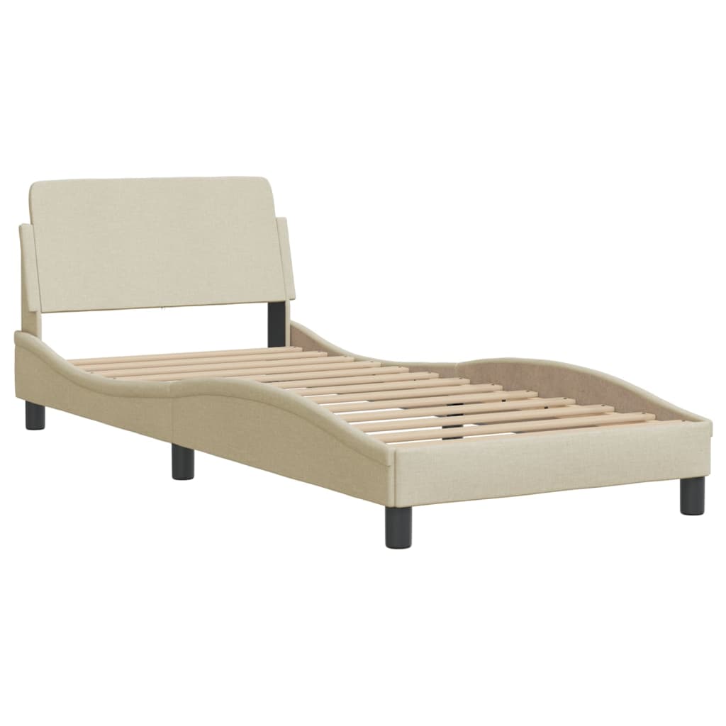 Estrutura de cama c/ cabeceira tecido cor creme 90x190 cm