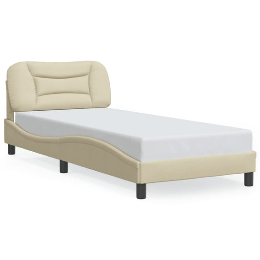 Estrutura de cama c/ cabeceira tecido cor creme 90x190 cm