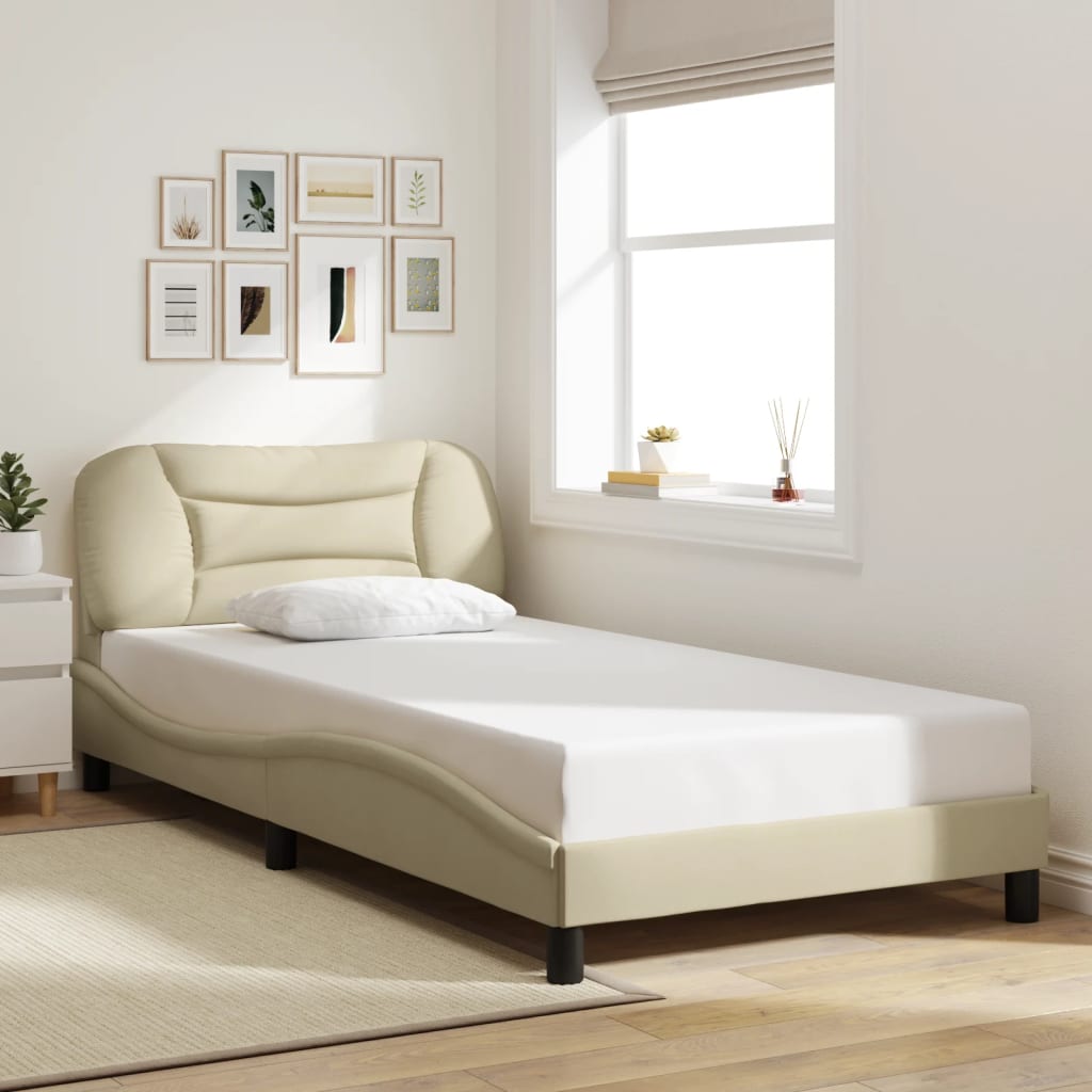 Estrutura de cama c/ cabeceira 100x200 cm tecido cor creme