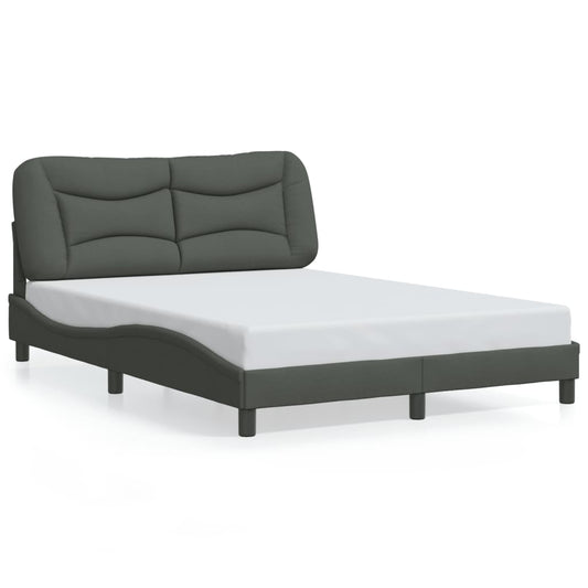 Estrutura de cama c/ cabeceira 140x190cm tecido cinza-escuro