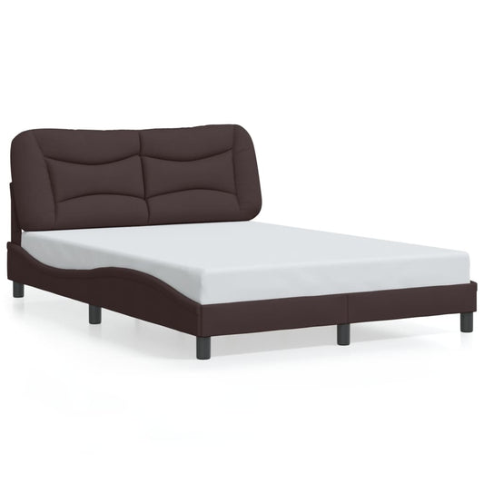 Estrutura de cama c/ cabeceira 140x190cm tecido castanho-escuro