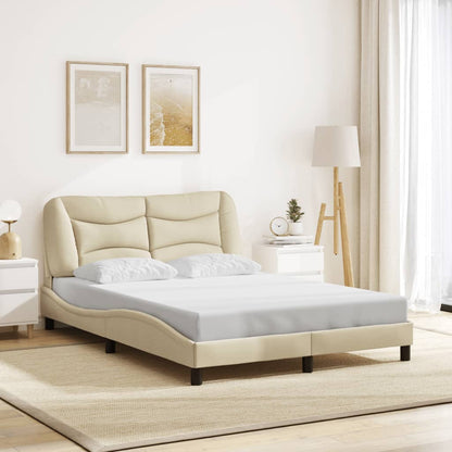 Estrutura de cama c/ cabeceira tecido cor creme 140x190 cm