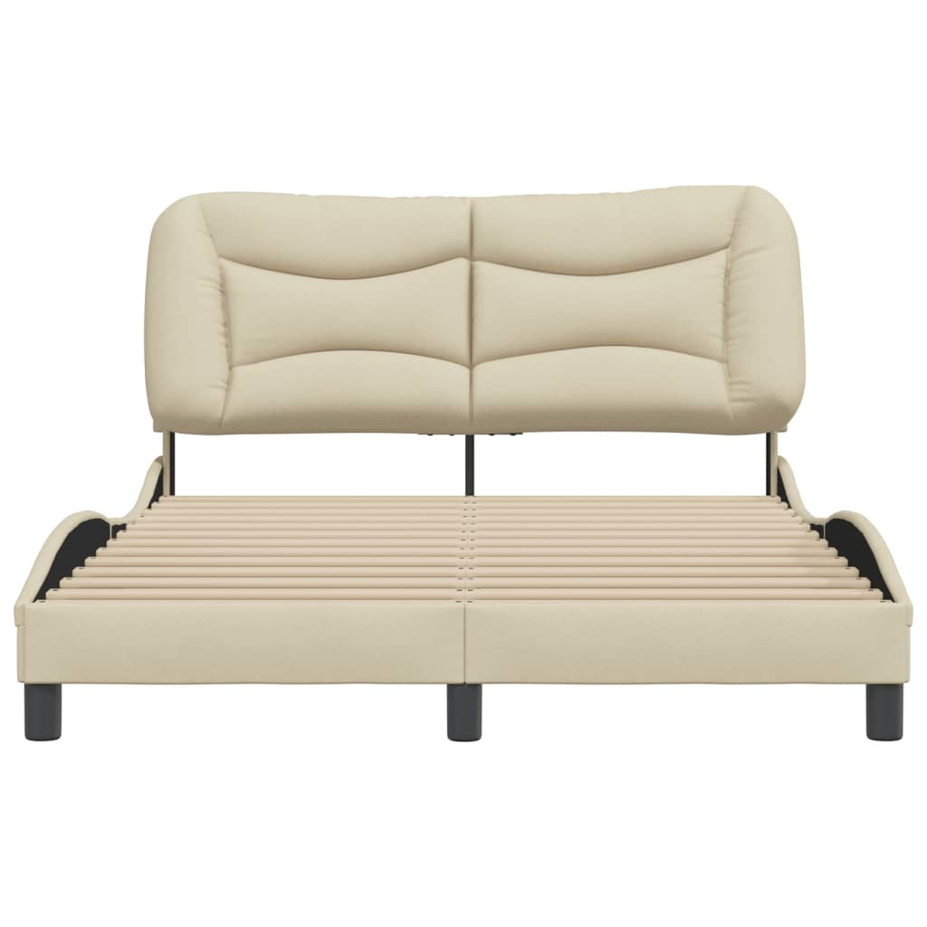 Estrutura de cama c/ cabeceira tecido cor creme 140x190 cm